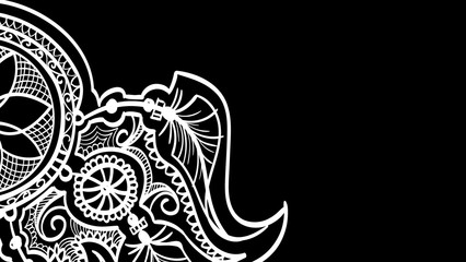 dreamcather frame tattoo mehndi design with feathers coloring . black doodle hand drawn contour outline isolated on white . vector ornament illustration