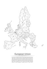 Fototapeta na wymiar European Union communication network map. Vector low poly image of a global map with lights in the form of cities population density consisting of points and shapes and space. Easy to edit