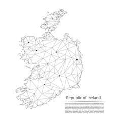 Republic of Ireland communication network map. Vector low poly image of a global map with lights in the form of cities or population density consisting of points and shapes. Easy to edit