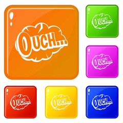 Ouch, speech cloud icons set collection vector 6 color isolated on white background