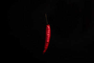 Chili peppers on a dark black background. Spicy chilies on dark surface photographed from front.