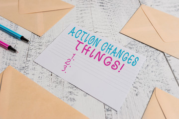 Word writing text Action Changes Things. Business photo showcasing start doing something against...
