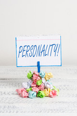 Word writing text Personality. Business photo showcasing combination characteristics that form...
