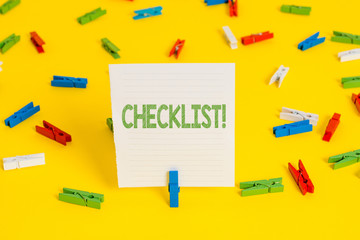 Conceptual hand writing showing Checklist. Concept meaning list items required things be done or points considered