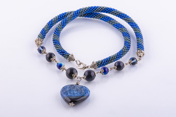 Handmade beaded blue necklace