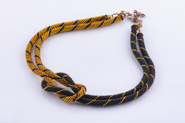 Handmade small bead necklace black and yellow beads