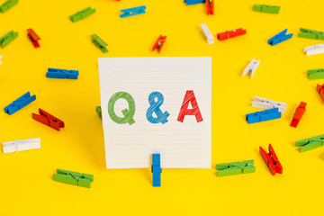 Conceptual hand writing showing Q And A. Concept meaning defined as questions being asked and answers