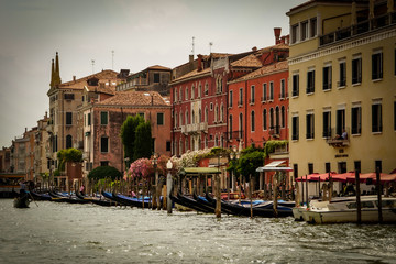 Fototapeta na wymiar VENICE, ITALY - JULY,5: Nice day in the center of Venice, boats, buildings, bridges and channels