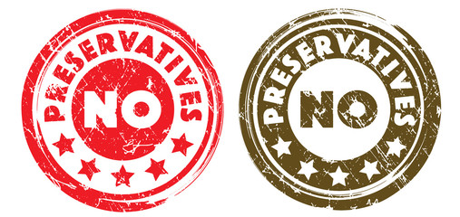 Obraz premium No Preservatives stamps in red and brown colors. Grunge texture. Vector illustration.