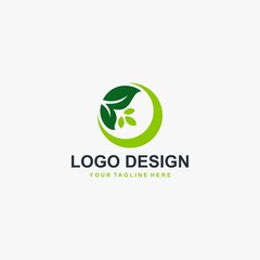 Green leaf logo design. Plant illustration symbol. Circle leaves icon design.