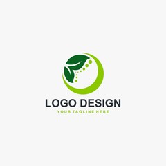 Green leaf logo design. Plant illustration symbol. Circle leaves icon design.