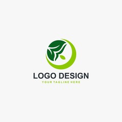 Green leaf logo design. Plant illustration symbol. Circle leaves icon design.