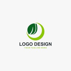 Green leaf logo design. Plant illustration symbol. Circle leaves icon design.