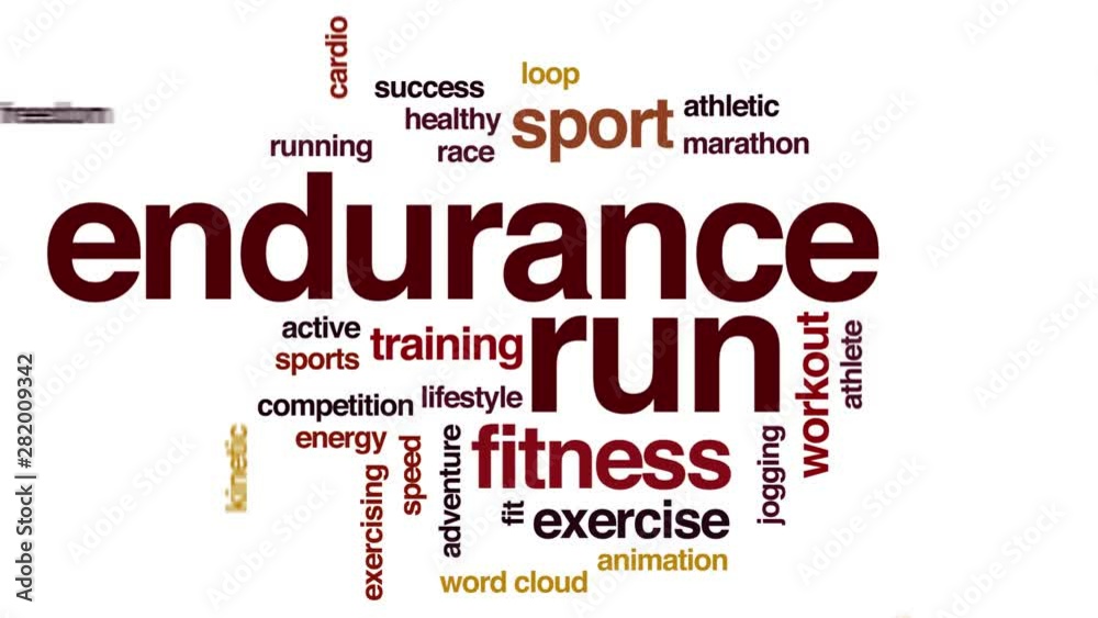 Sticker endurance run animated word cloud. kinetic typography.