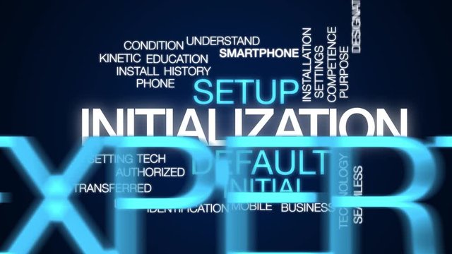 Initialization animated word cloud. Kinetic typography.