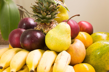 Basket with different colors of fruits