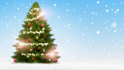 blurred christmas fir tree background with snow and snowflakes 3d-illustration