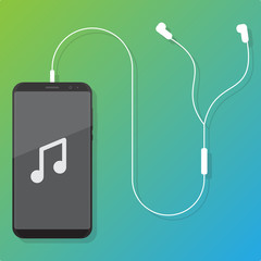 Smart phone and earphone flat design vector illustration