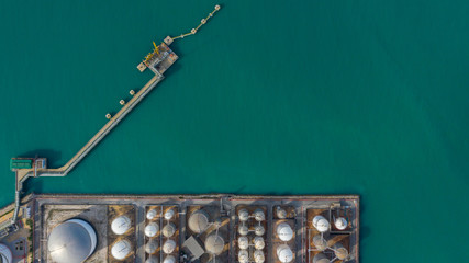 Aerial view of tank terminal with lots of oil storage tank and petrochemical storage tank in the...