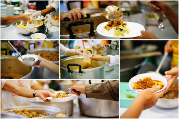 collages food : The concept of food sharing Help solve Hunger for the homeless
