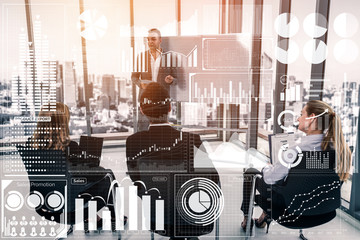 Big Data Technology for Business Finance Analytic Concept. Modern graphic interface shows massive...