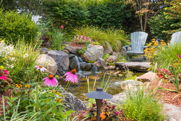 Landscape architecture with water features for summer garden