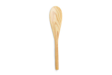 Small rustic natural wood spoon,  Kitchen Utensils on White Background