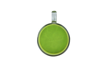 Isolate Hot Matcha Green Tea Latte top view. Most famous beverage ever for relax, healthy and...