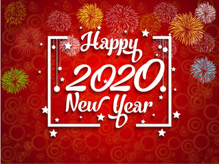 Happy New Year 2020 with firework background.