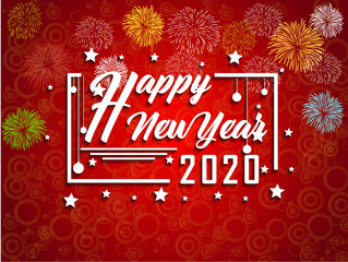 Fototapeta na wymiar Happy New Year 2020 with firework background.