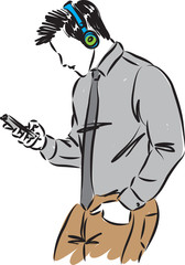 businessman with headphones and cellphone vector illustration