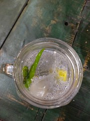 pouring water into glass