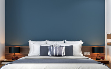 The interior design of modern bedroom and blue wall texture background