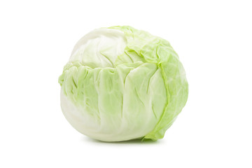 Fototapeta premium Whole green cabbage isolated on white background with clipping path.