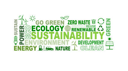 Sustainability, Environment and Ecology concepts with flat icons and tag, Vector illustration