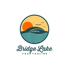 bridge lake sunset vector logo design