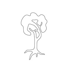 Tree continuous line drawing, tattoo, print and logo design, silhouette single line on a white background, isolated vector illustration.