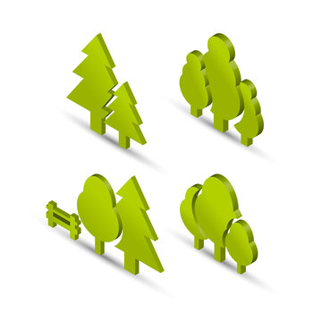 Park And Forest Icon Set In Isometric Projection