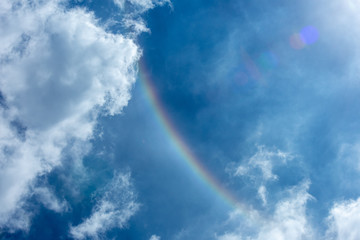 Obraz na płótnie Canvas low angle view optical phenomenon Rainbow halo sun flare in the sky