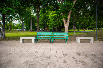 Seat in the park, Green wood chair