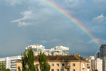 Beautiful rainbow after a thunderstorm in the city of Kiev.