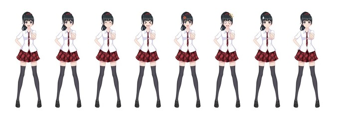 Anime manga schoolgirl plaid red skirt tie pattern