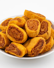 Indian Traditional Spicy Snack Bhakarwadi Also Know as Bakarwadi, Bakarvadi, Bakar Vadi or Bakar Wadi Are Deep Fried Snack Made From Chickpea Flour.