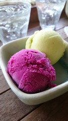 ice cream: Two flavors of ice cream with Pink and yellow cubes