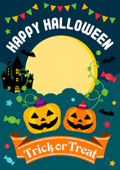 Happy halloween / cartoon pumpkin ( Jack o lantern ) character vector illustration. Poster (flyer) template design (text space).
