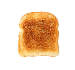 Slice of toasted wheat bread isolated on white, top view