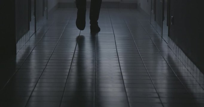 solider is walking throw the corridor