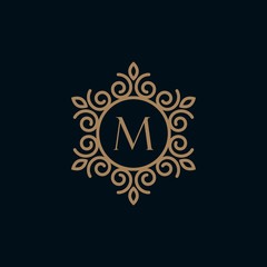 Fototapeta na wymiar elegant monogram letter M logo design template.Creative floral letter M logo inspiration