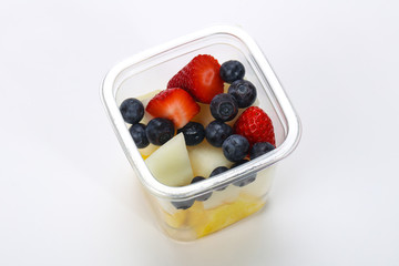Sliced fruit mix in the box