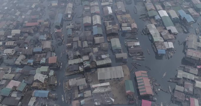 Closeup Shot Ariel view of a slum community in Lagos Nigeria
